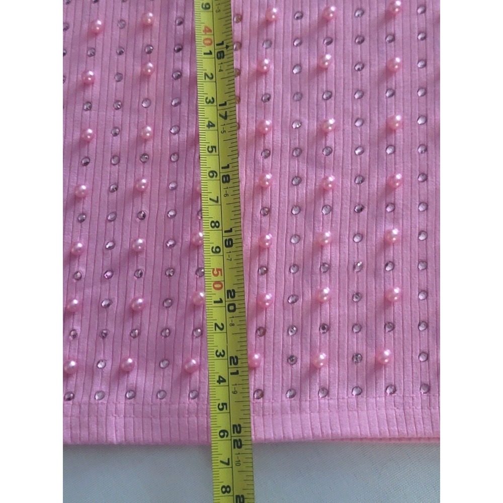 Plus Size 3X Pink Ribbed Tank Top Pearl Beaded Studded Y2K Coquette Stretch - Picture 8 of 10